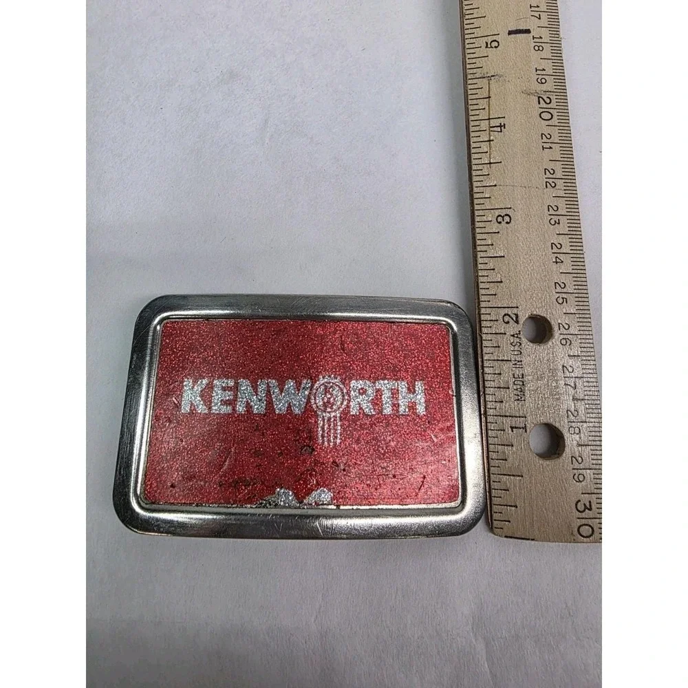 Trucker‎ Belt Buckle, Kenworth 1970s Glitter Red, Vintage